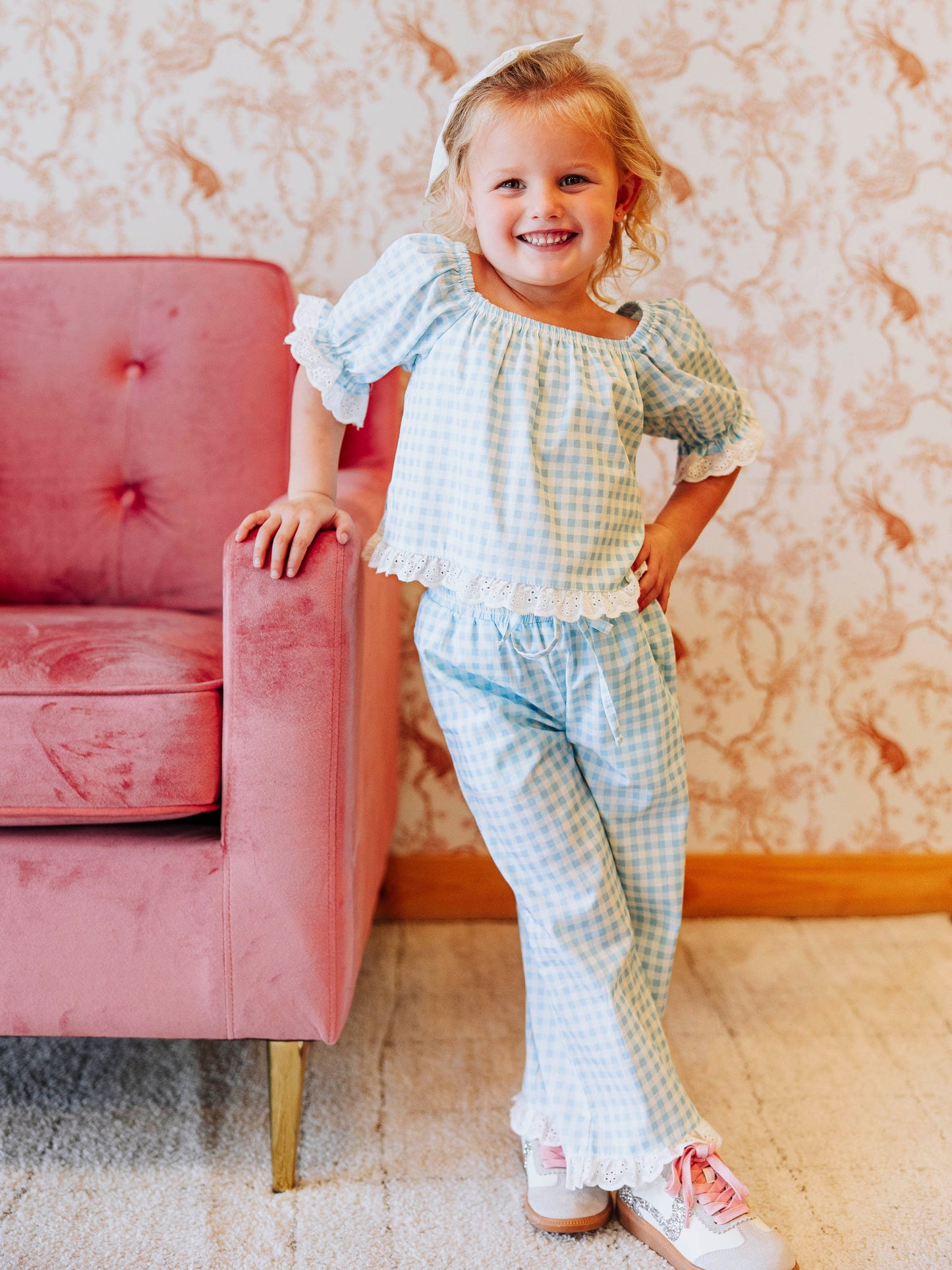 Puff Sleeve Set - Blue Gingham