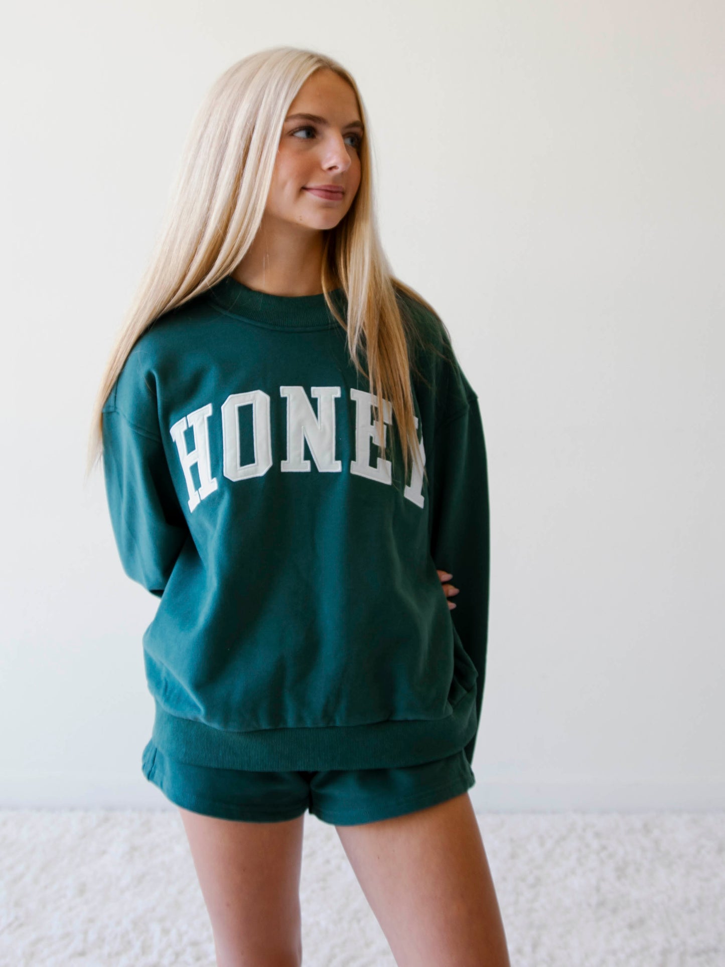 Adult Mock Neck Sweat Set - Honey on Green