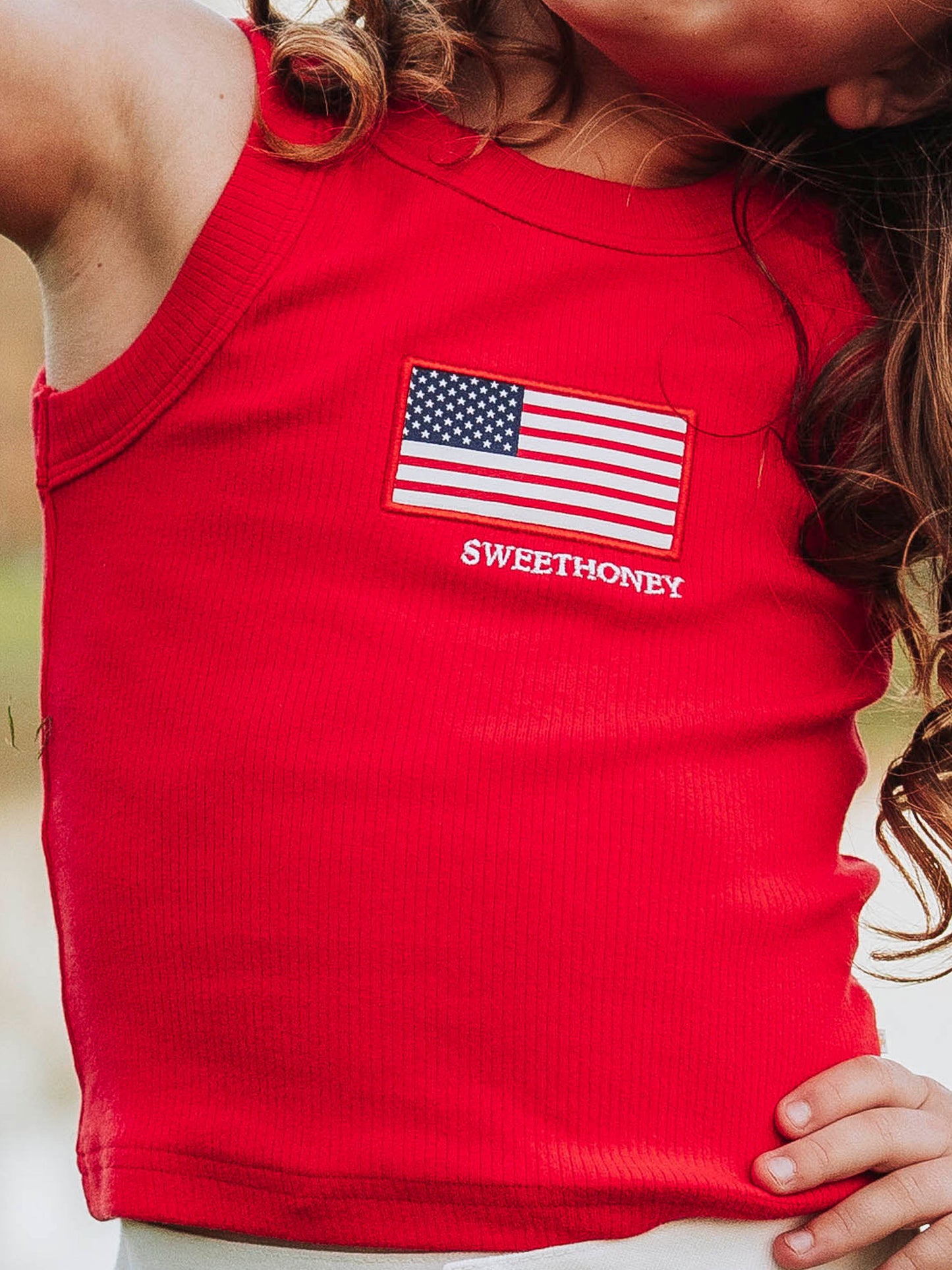 Ribbed Knit Tank Top - American Flag