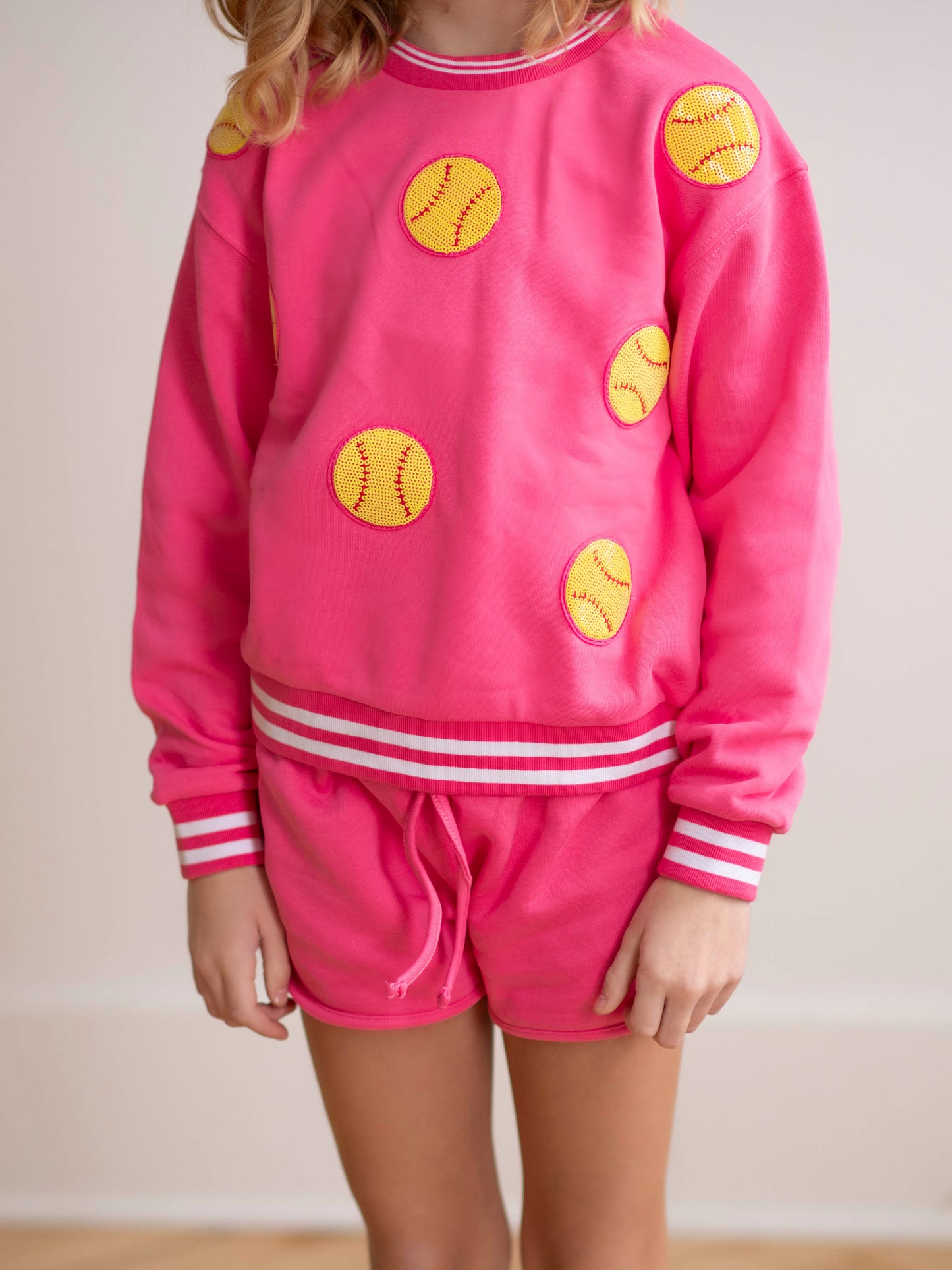 Sweat Short Set - Softballs in Pink