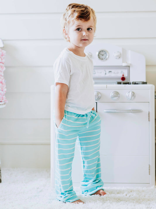 Kid's Everyday Pants - Aqua Blue Stripe