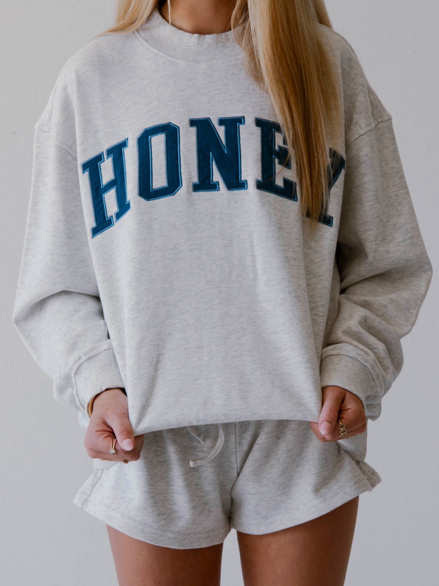 Adult Mock Neck Sweat Set - Honey Navy on Gray