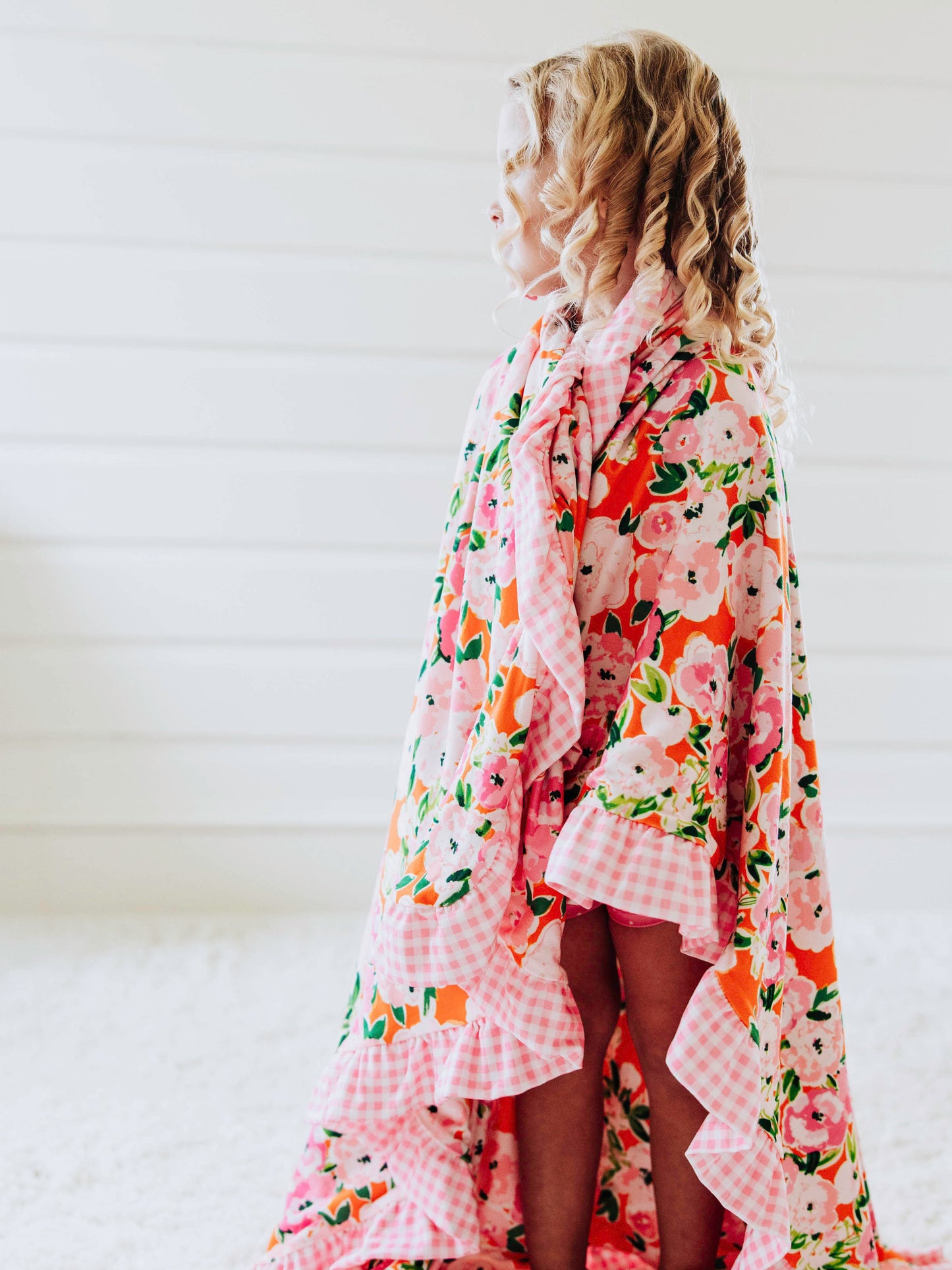 Dreamer Ruffled Blanket - Glowing Pink Flowers