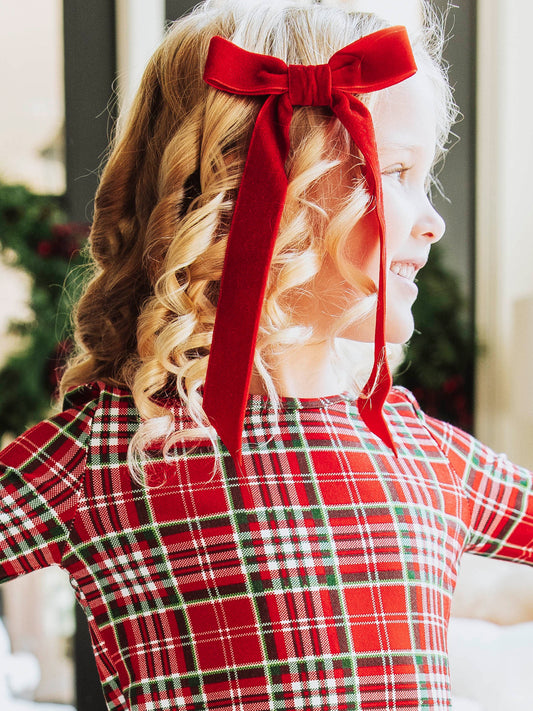 Long Tail Velvet Bow - Red