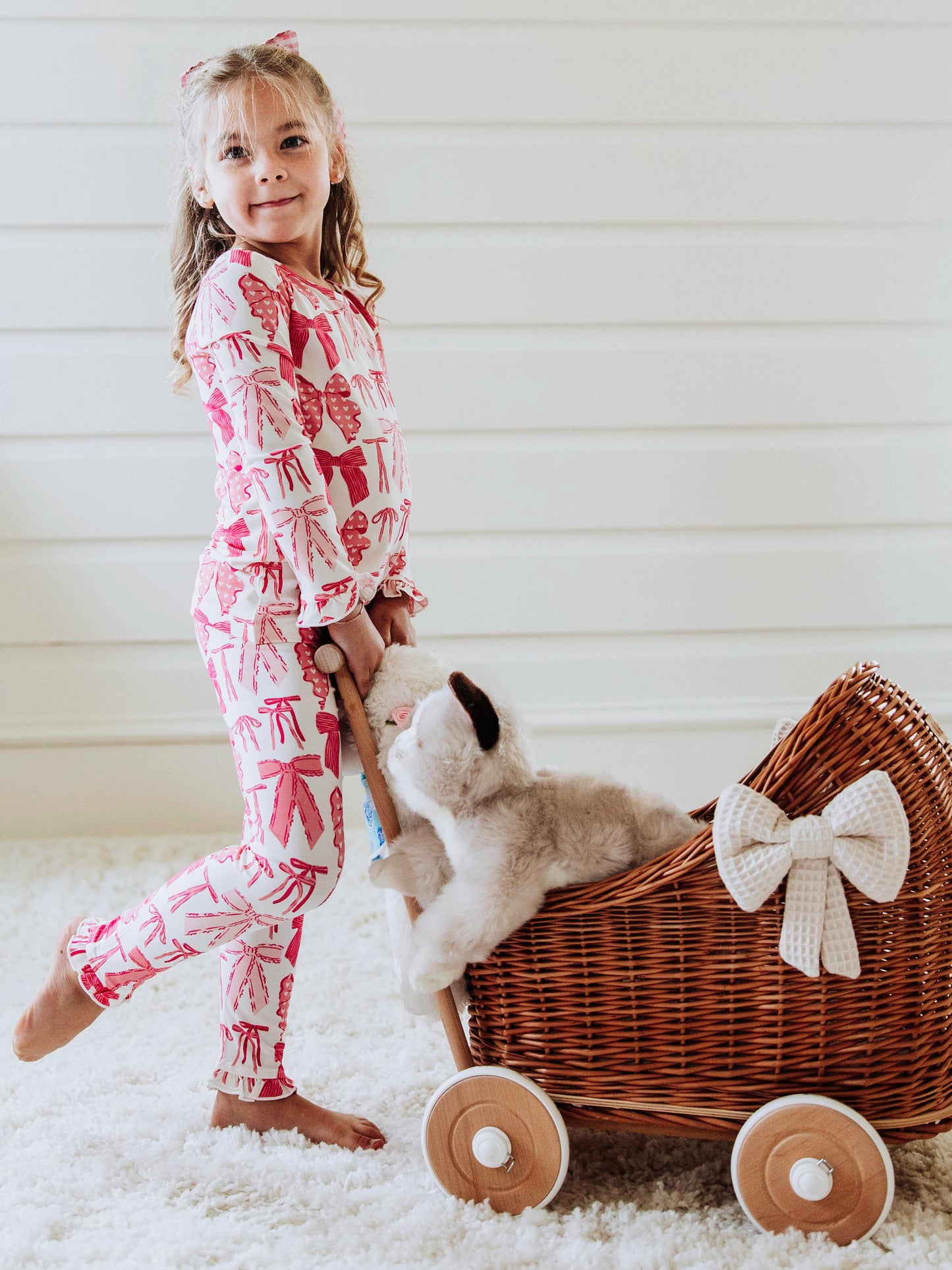 Cloud Fitted Ruffled Pajamas - Pretty Pink Bows