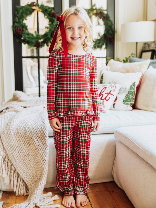 Ruffled Pant Set - Merry Plaid