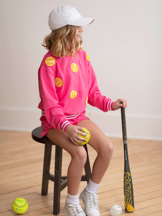 Sweat Short Set - Softballs in Pink