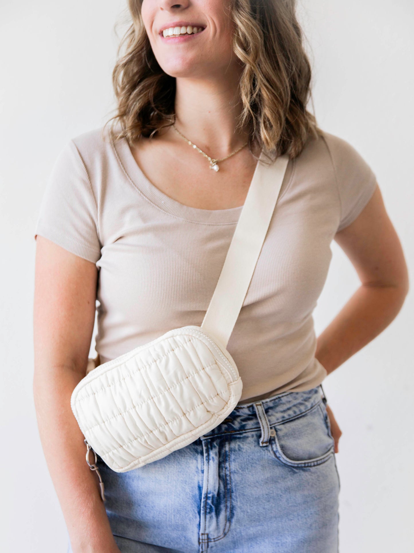 Puffer Belt Bag - Cream