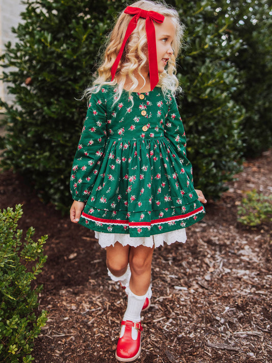 Margo Dress - Green Roses (Size Up)