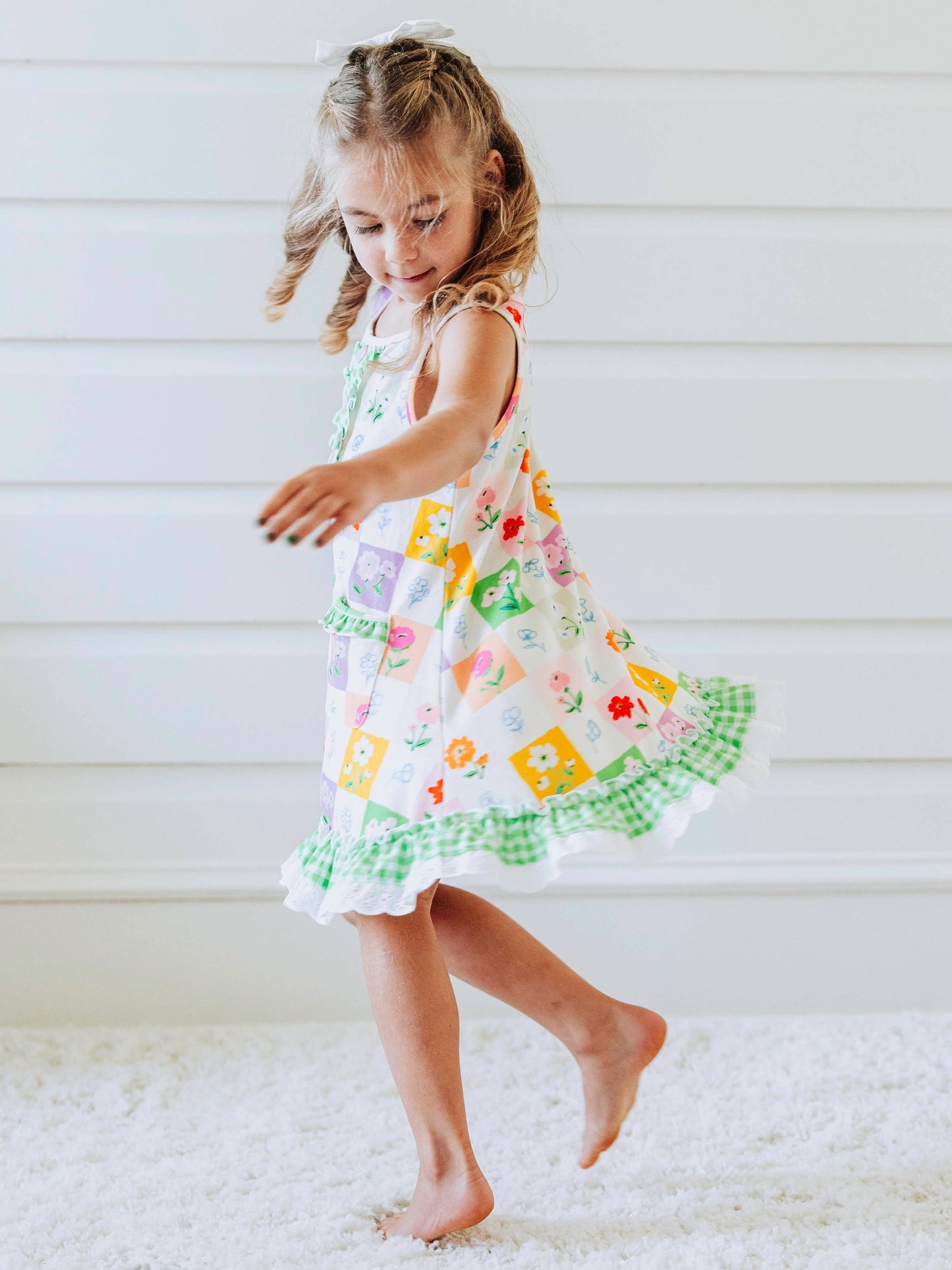 Everyday Play Dress - Checkered Blooms