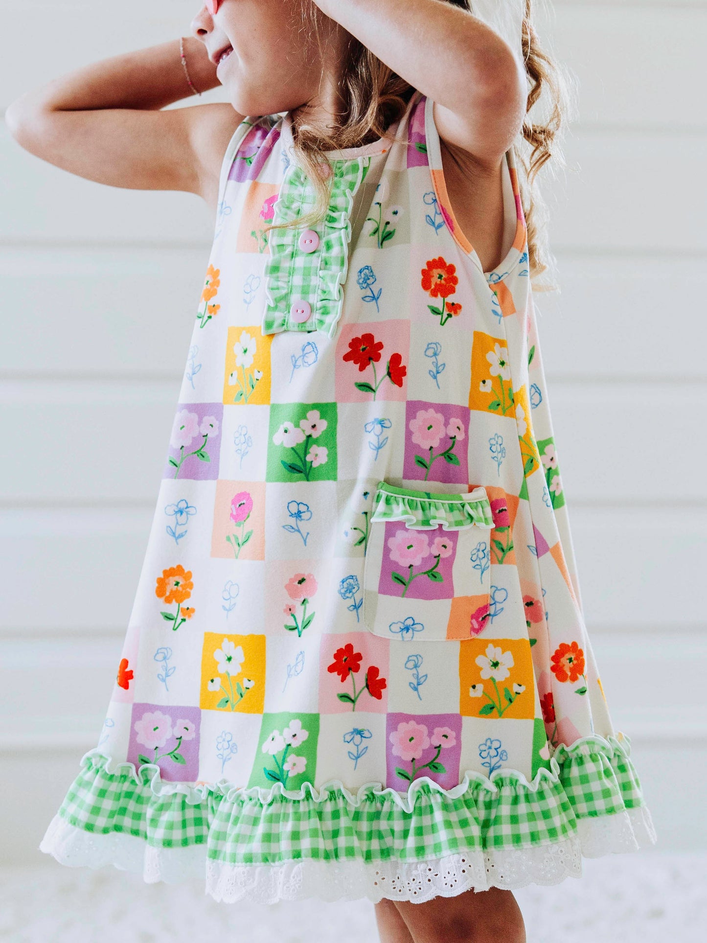 Everyday Play Dress - Checkered Blooms