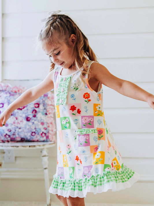 Everyday Play Dress - Checkered Blooms