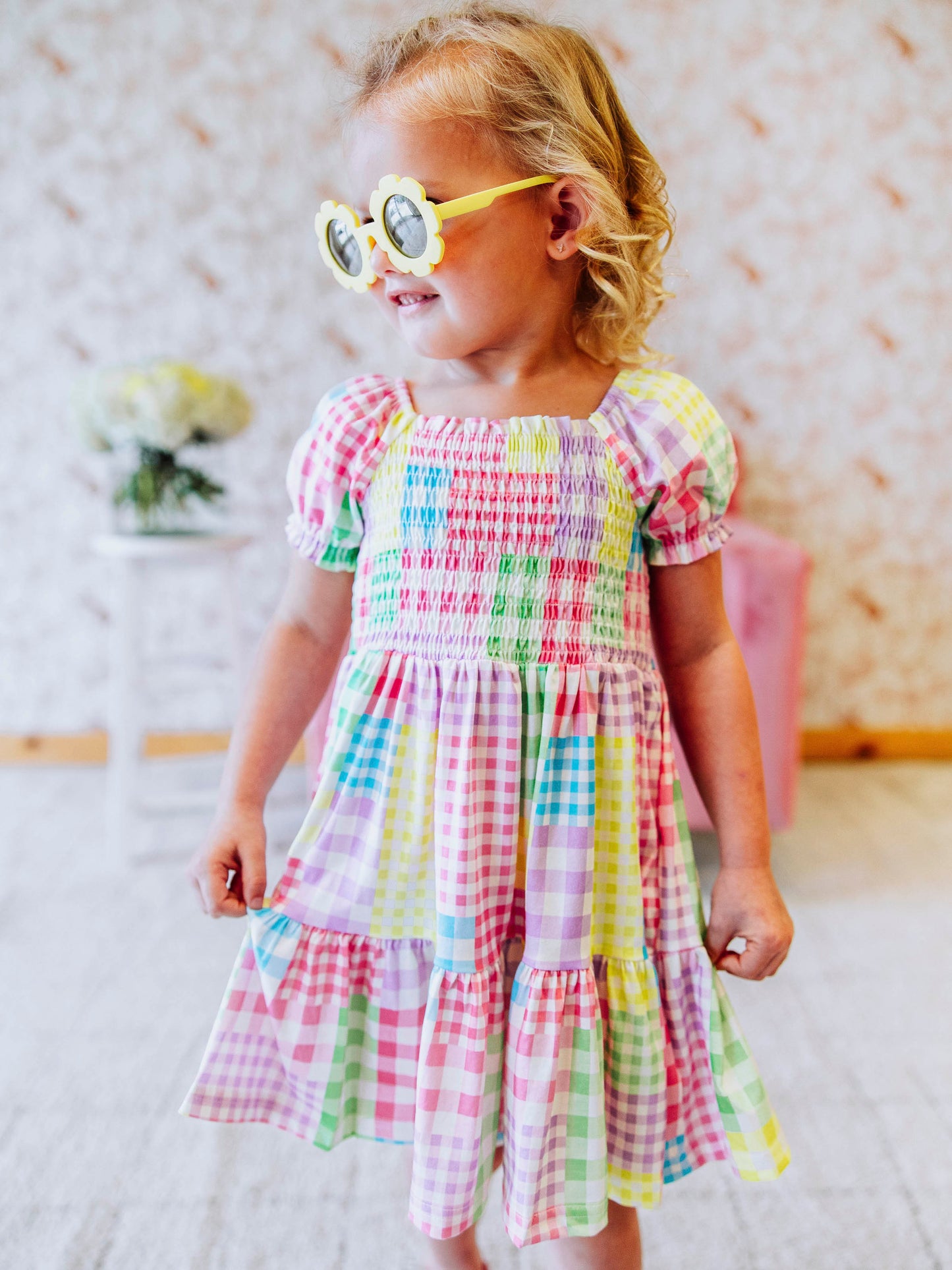 Puff Sleeve Dress - Patchwork Gingham