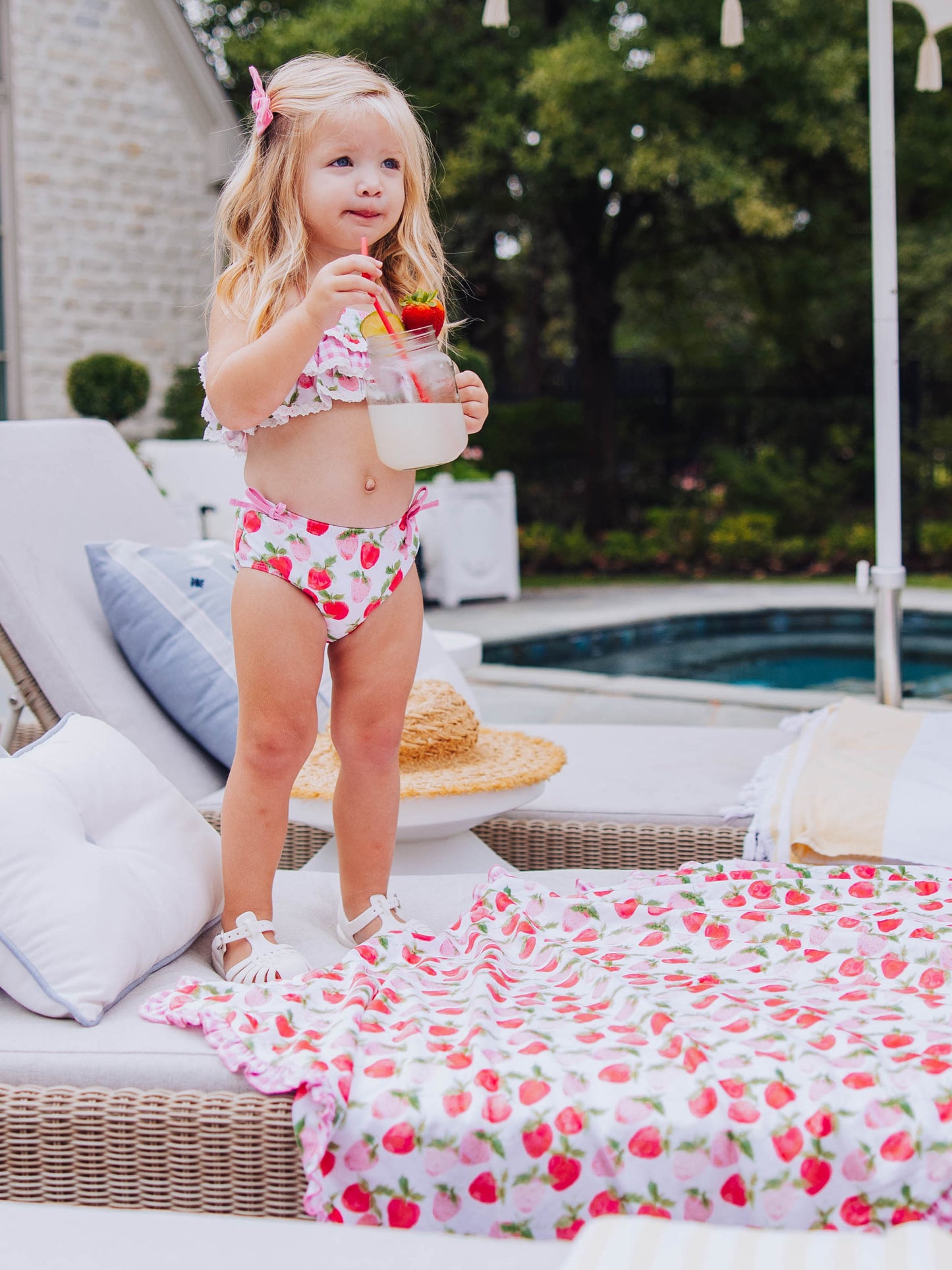 Ruffled Beach Blanket - Watercolor Strawberries