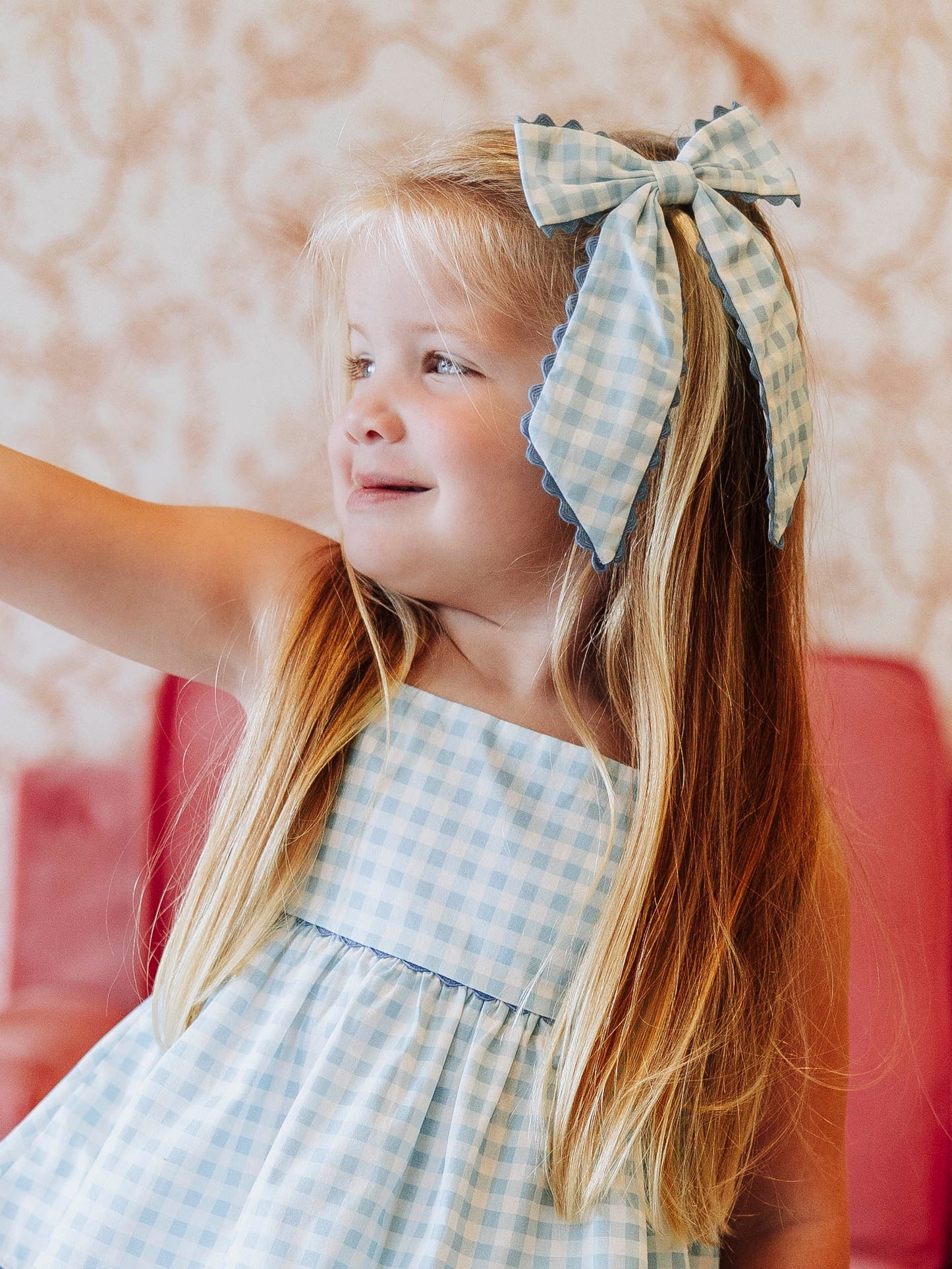 Small Long Tail Bow - Blue Gingham