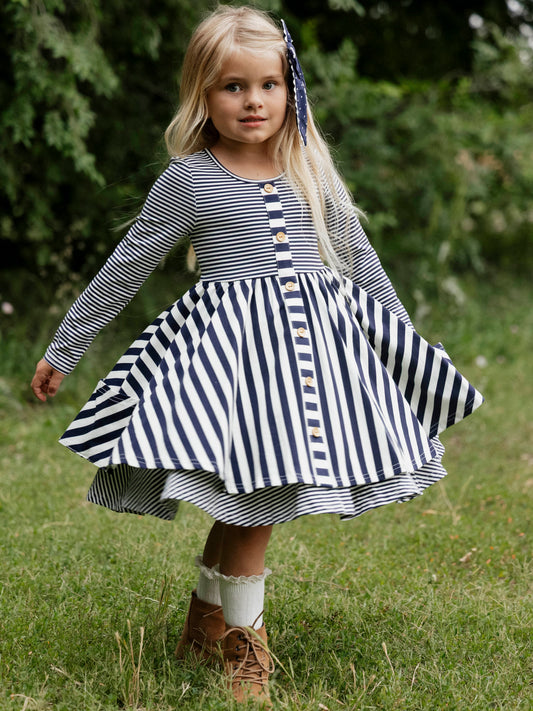 Prim Dress - Navy Stripes