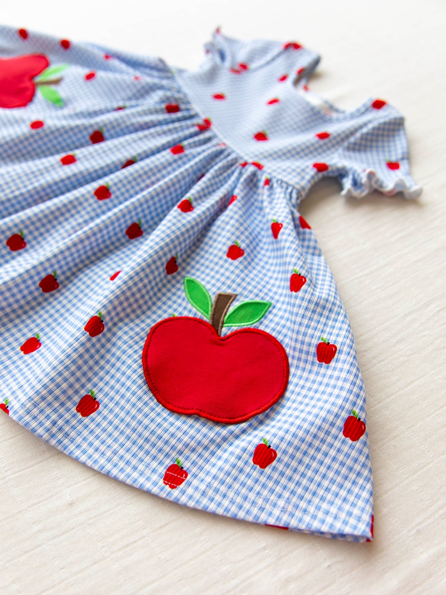 Ribbed Knit Dress - Apple Gingham Blue