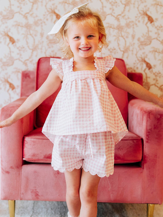 Emerie Scallop Set - Pink Gingham
