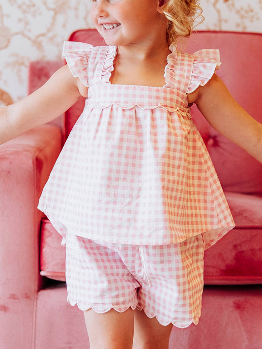 Emerie Scallop Set - Pink Gingham