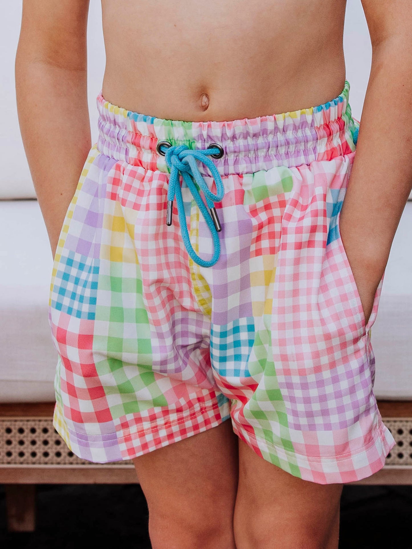 Boy's Swim Trunks - Patchwork Gingham