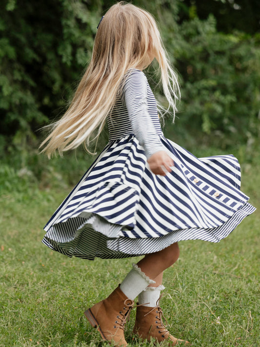 Prim Dress - Navy Stripes