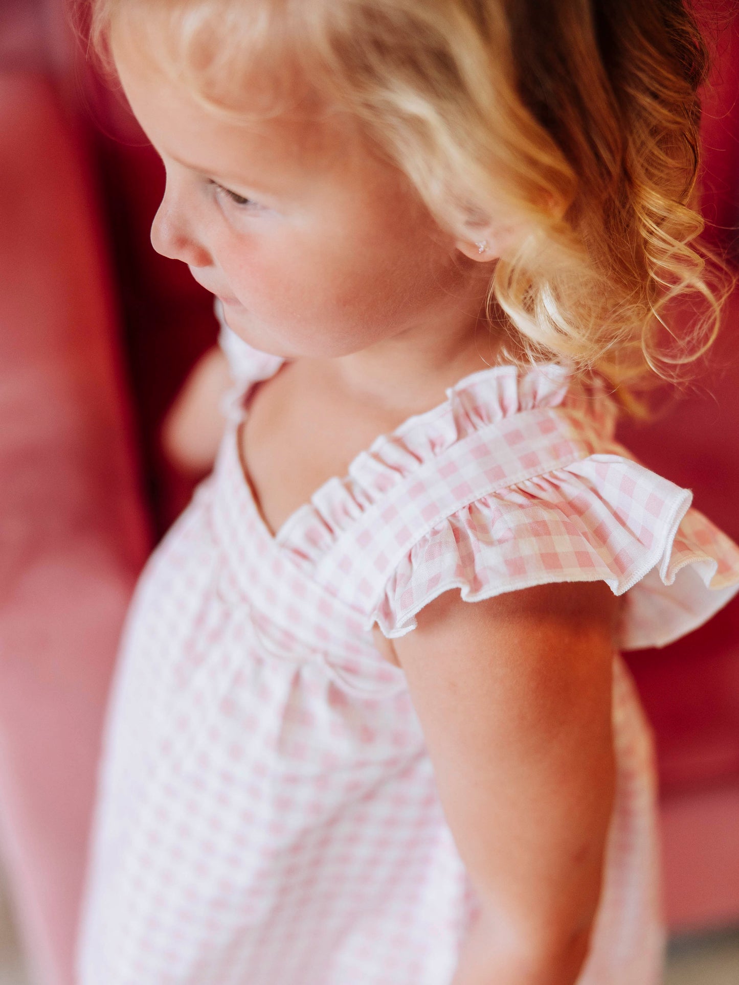 Emerie Scallop Set - Pink Gingham