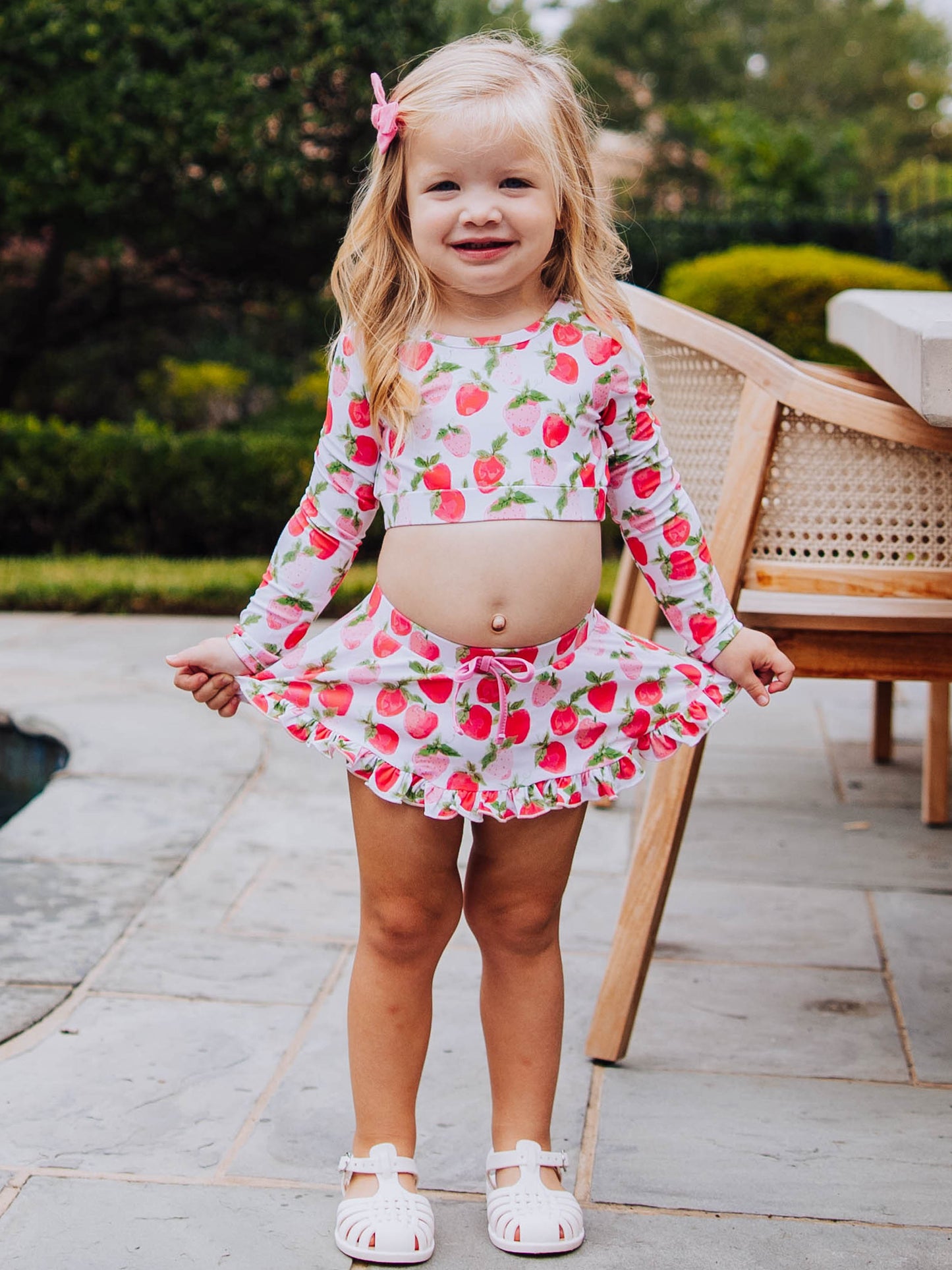 Skirted Crop Rash Guard - Watercolor Strawberries