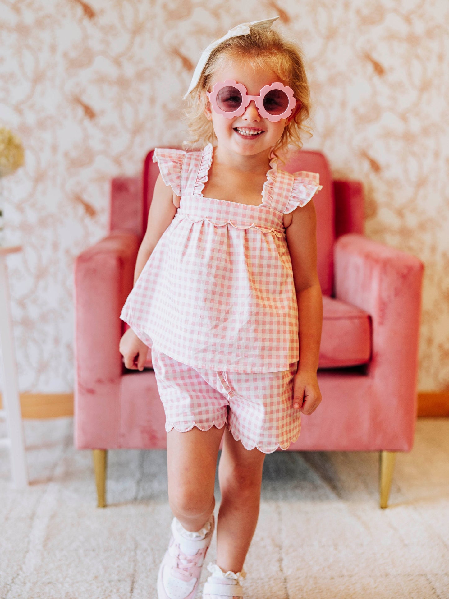 Emerie Scallop Set - Pink Gingham