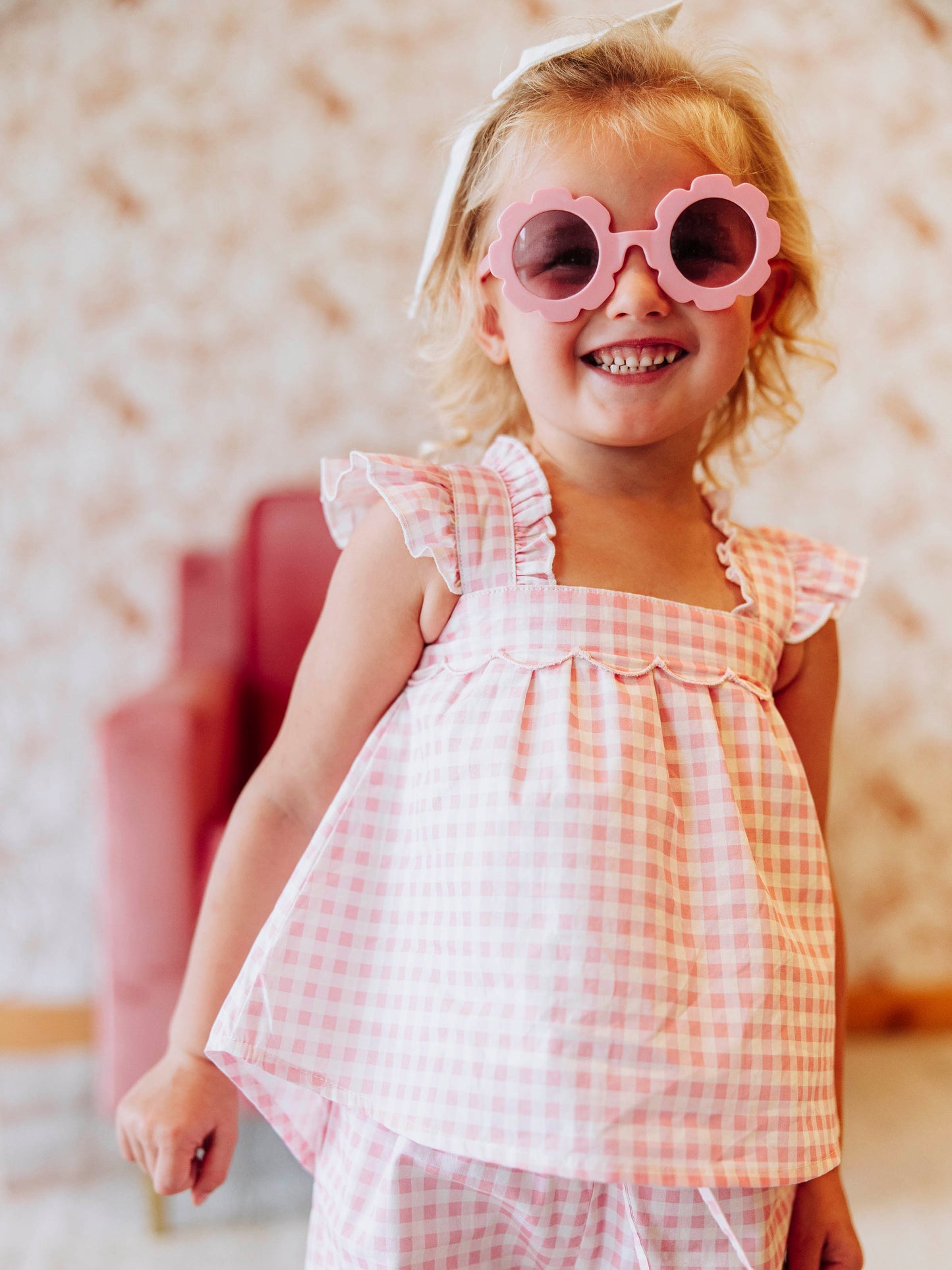 Emerie Scallop Set - Pink Gingham