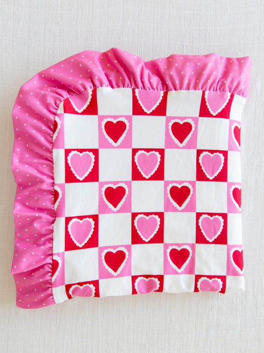 Dreamer Ruffled Blanket - Block Hearts