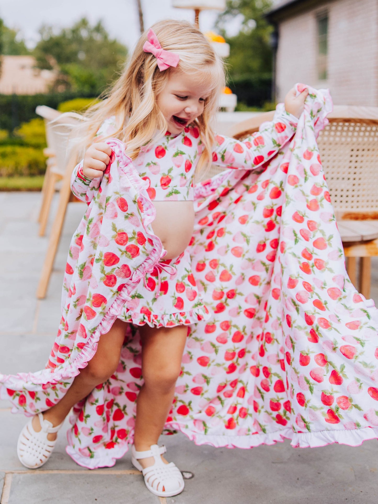 Ruffled Beach Blanket - Watercolor Strawberries