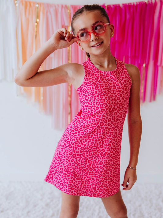 Racerback Tank Dress - Pink Leopard