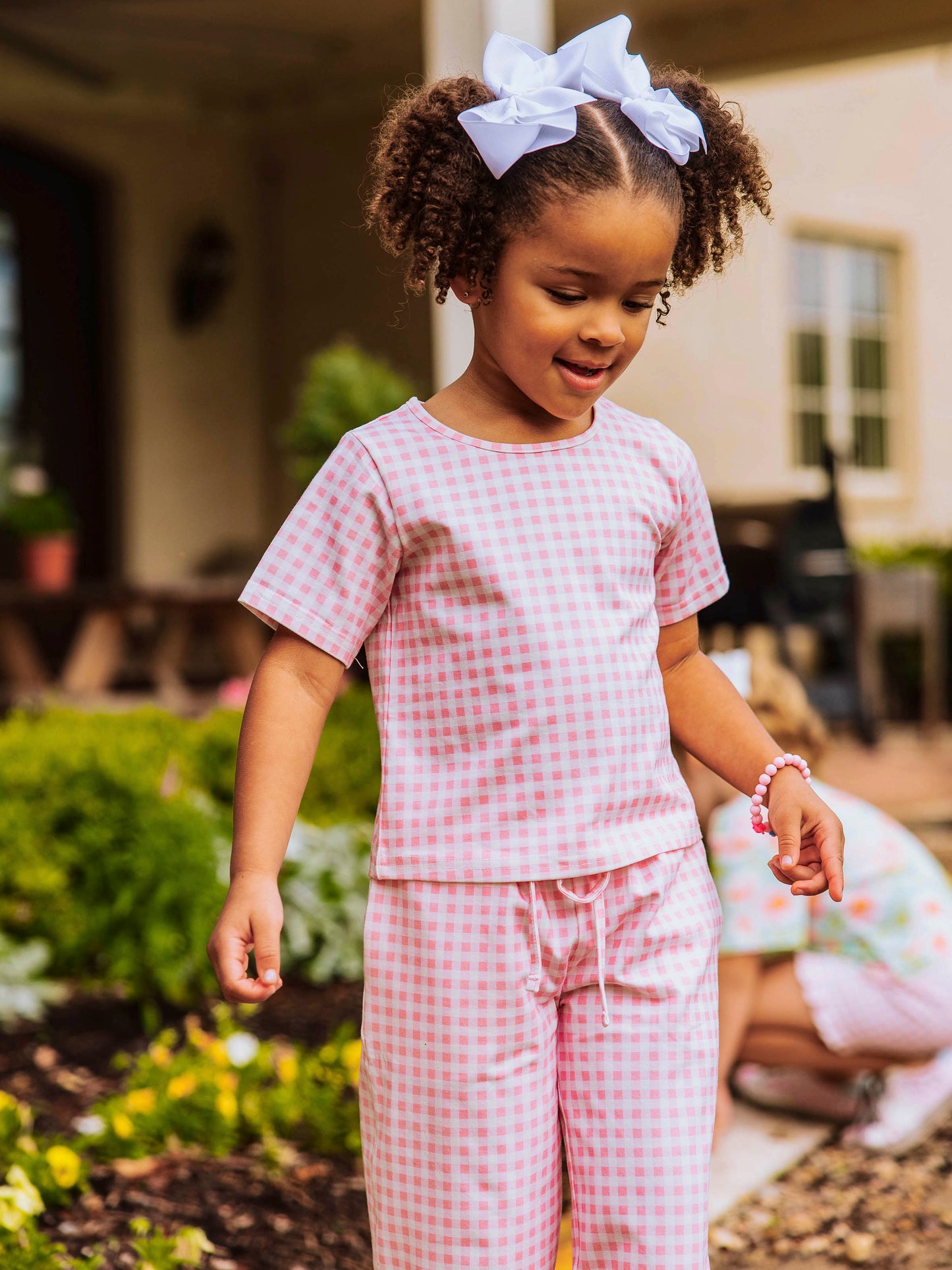 Girl's Casual Set - Pink Gingham