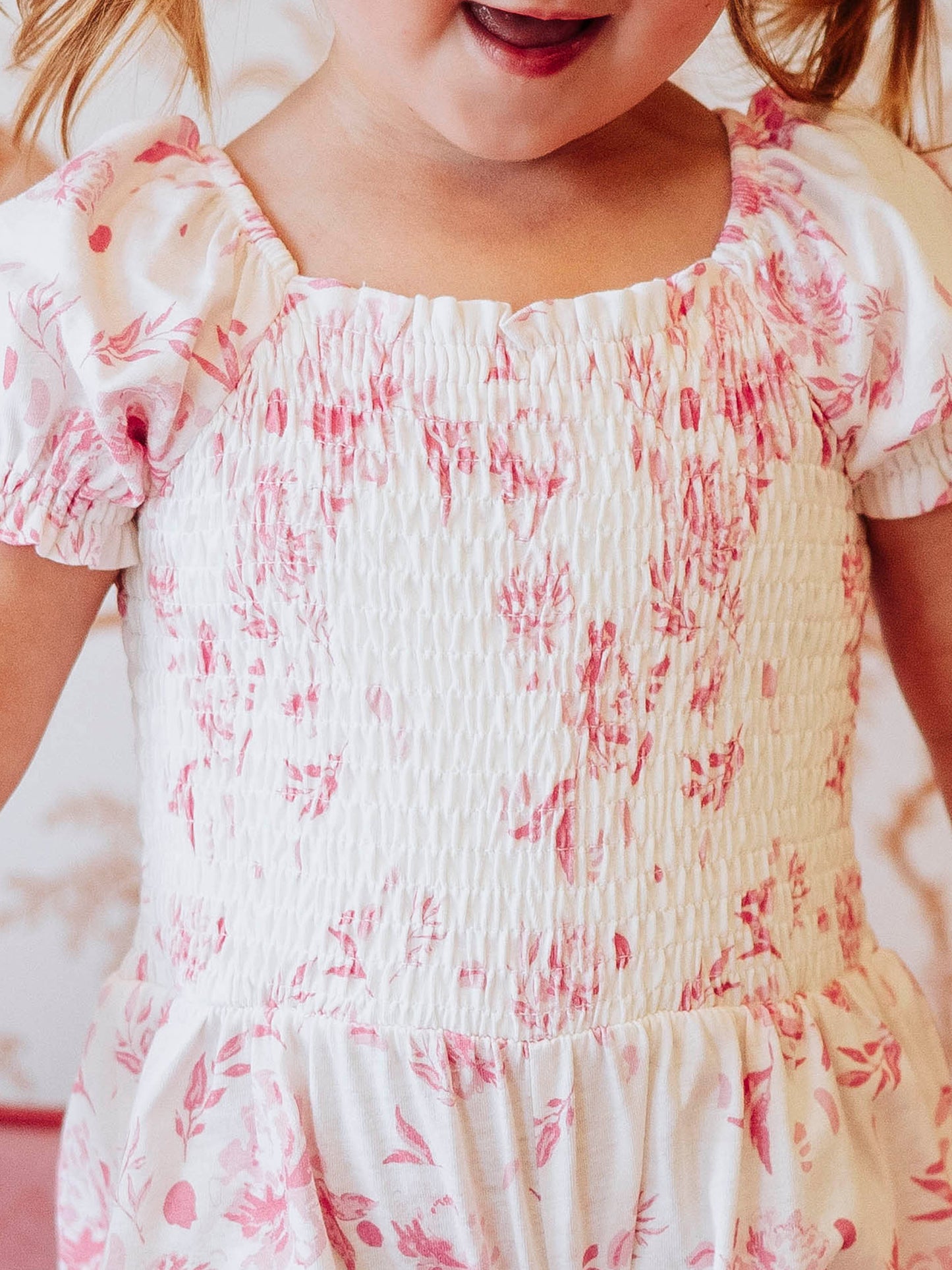 Smocked Romper - Falling Pink Petals