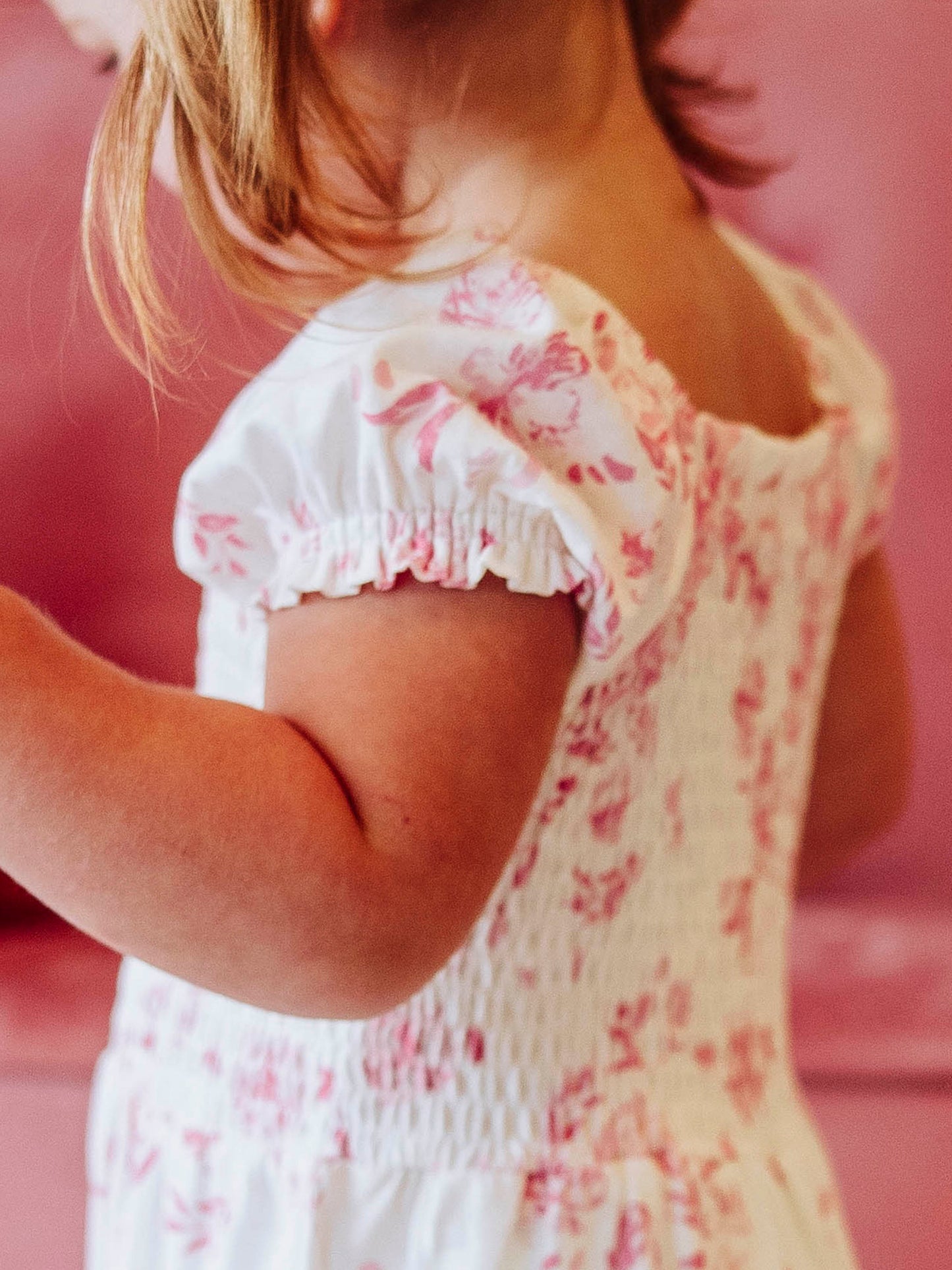 Smocked Romper - Falling Pink Petals