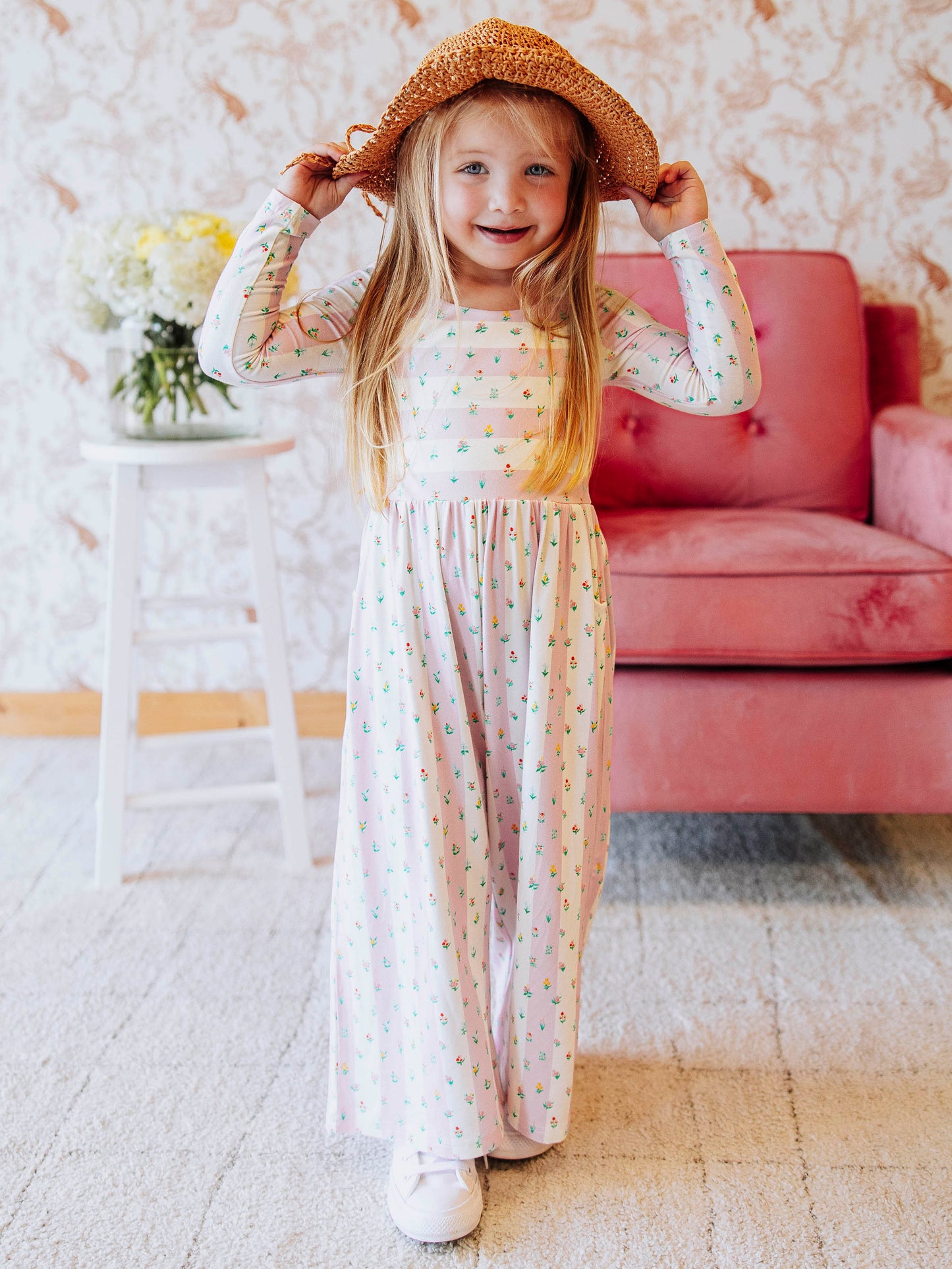 Leggy Romper - Floral Drop Stripe