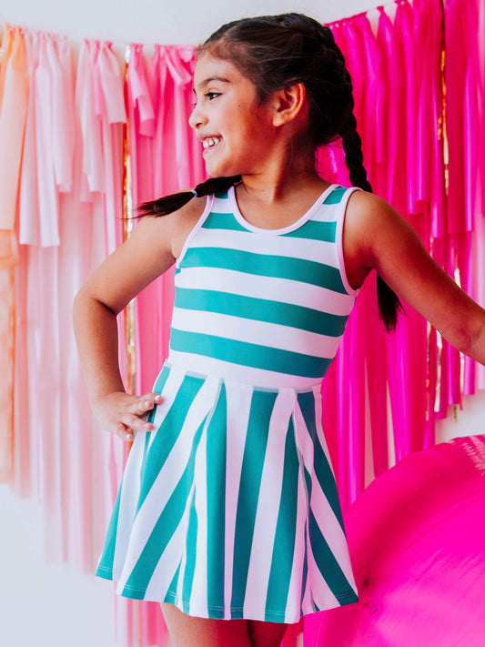 Tennis Dress - Sea Green Stripe (Size Down)