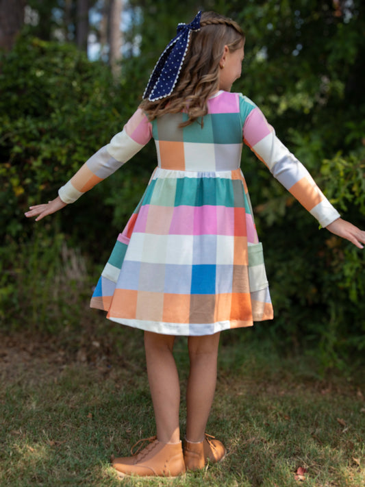 Fitted Ribbed Dress - Fall Nights Plaid