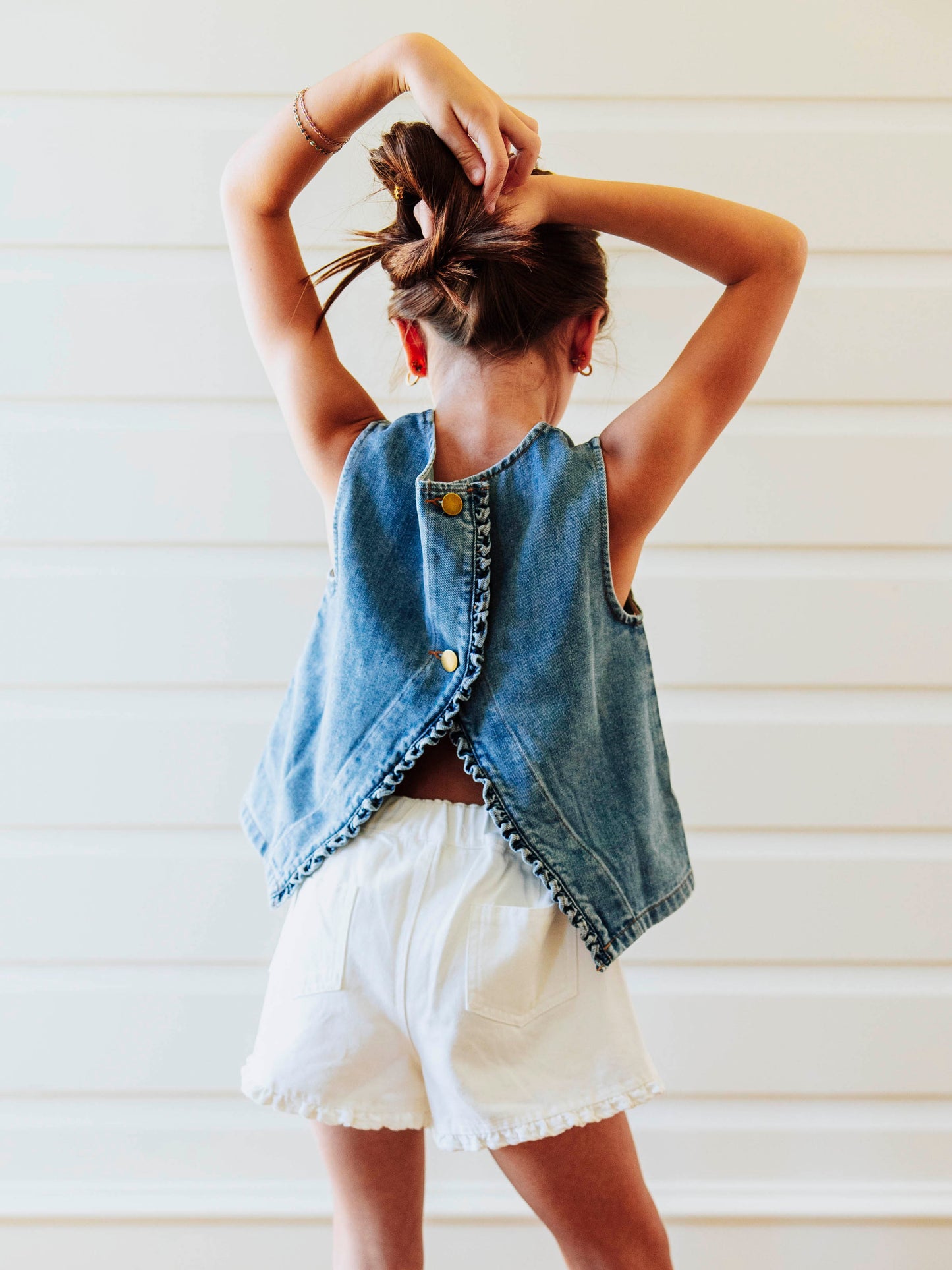 Ruffled Denim Tank - Vintage Wash