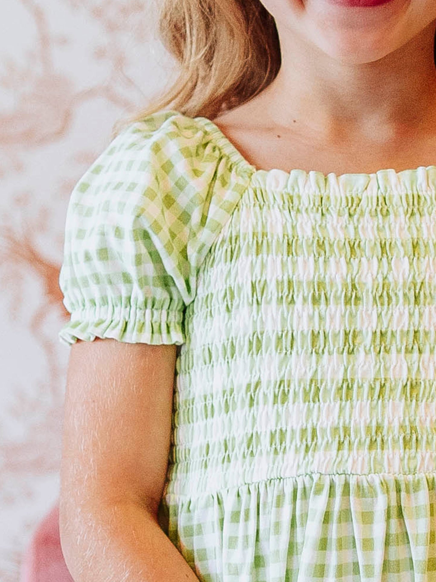 Puff Sleeve Dress - Green Gingham