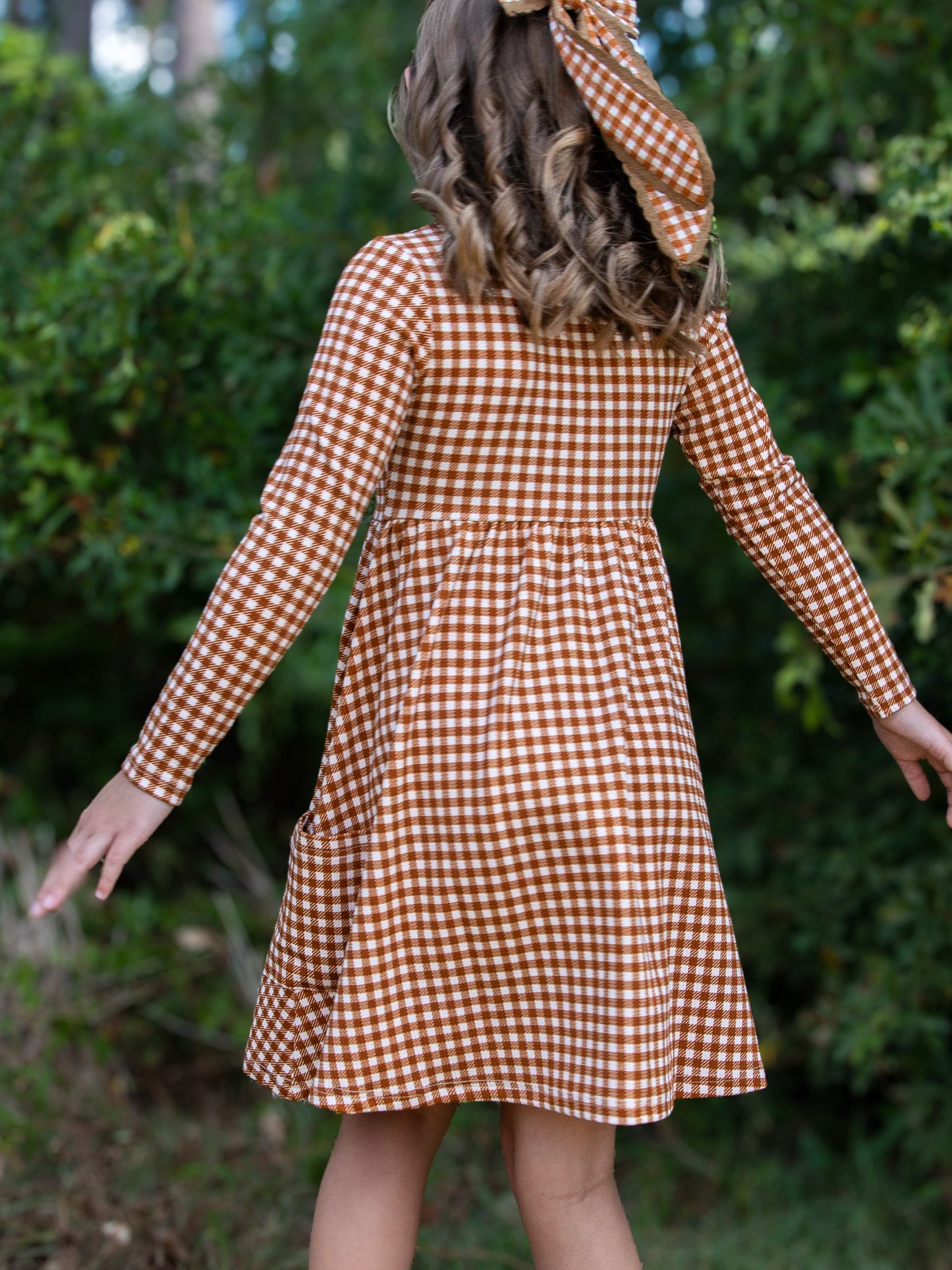 Fitted Ribbed Dress - Brown Check