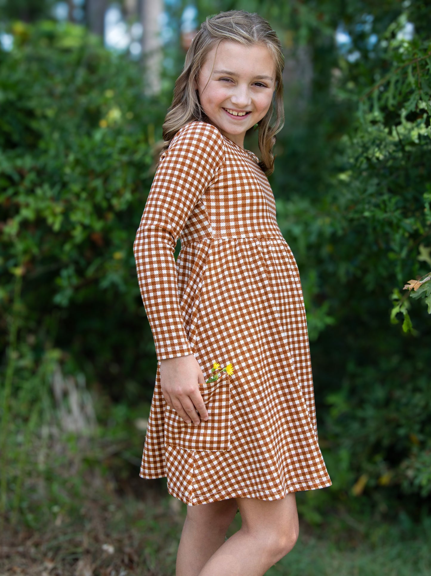 Fitted Ribbed Dress - Brown Check