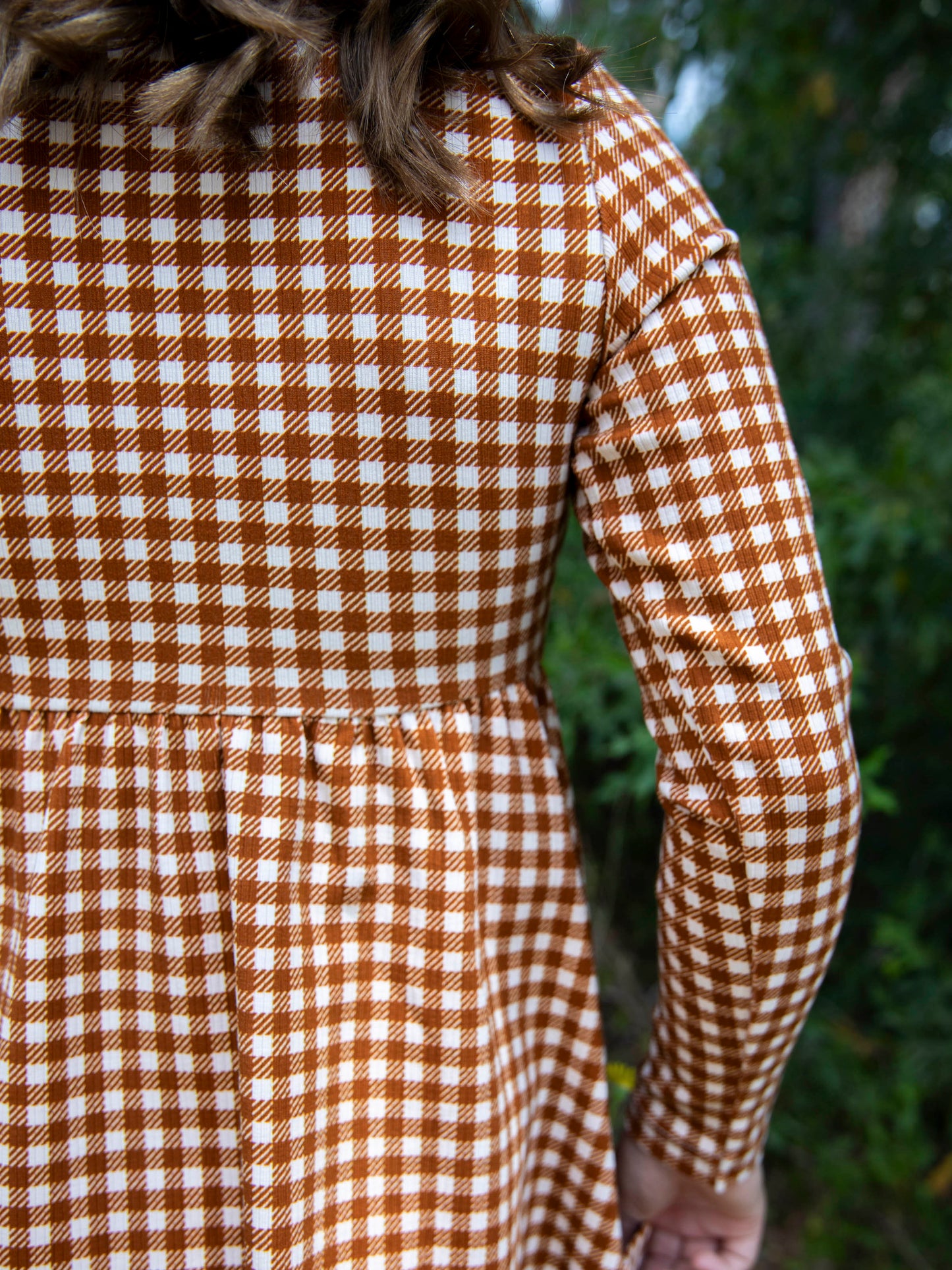 Fitted Ribbed Dress - Brown Check