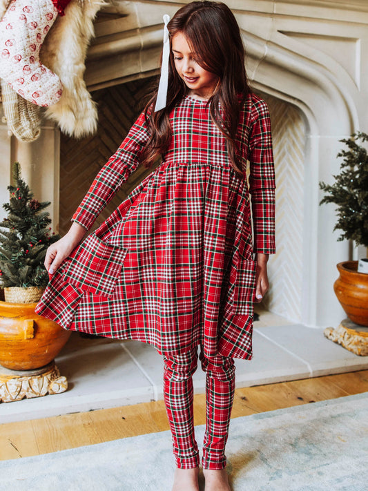 Fitted Ribbed Dress - Merry Plaid