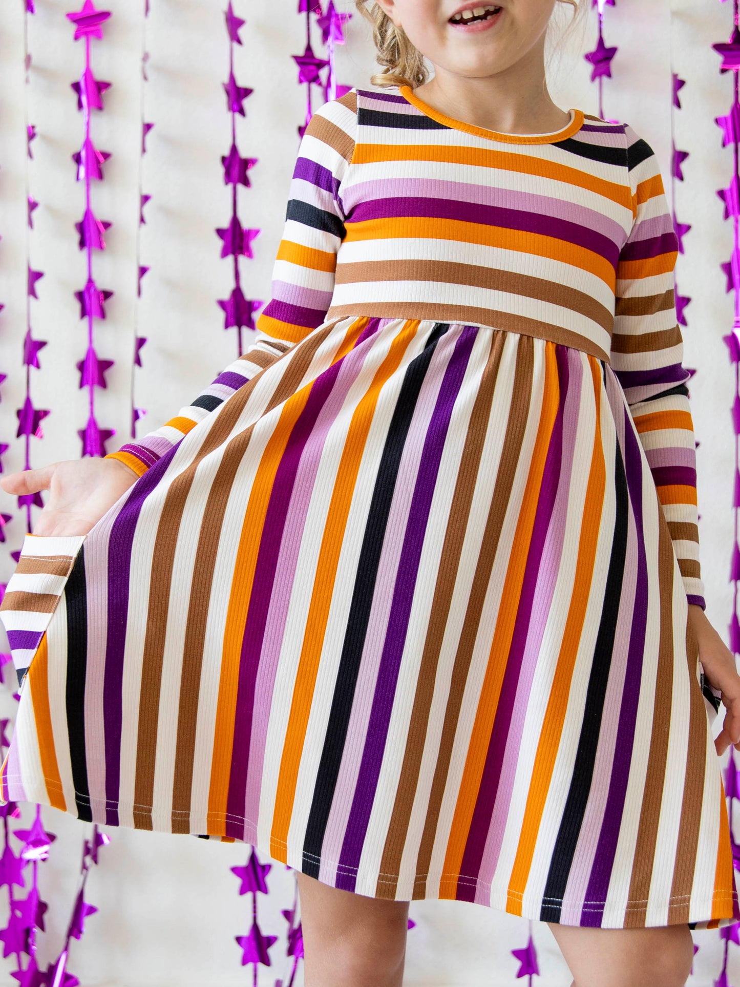 Fitted Ribbed Dress - Fall Stripe
