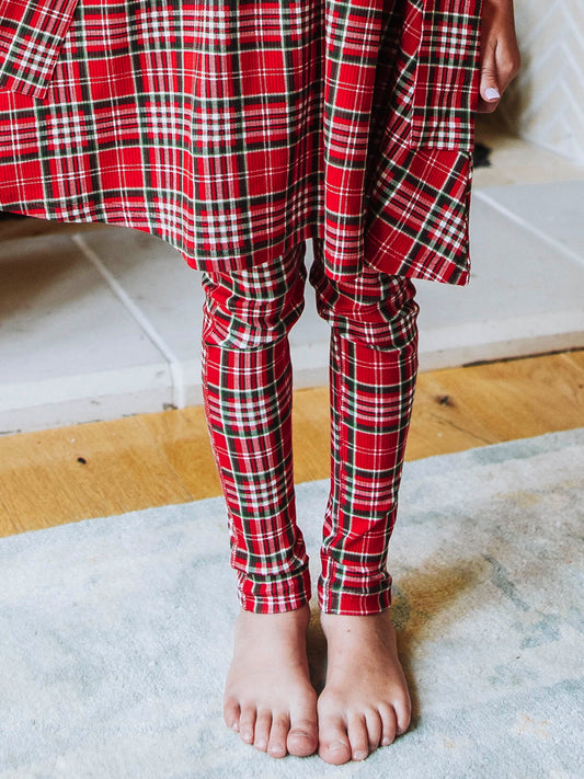 Fitted Ribbed Leggings - Merry Plaid