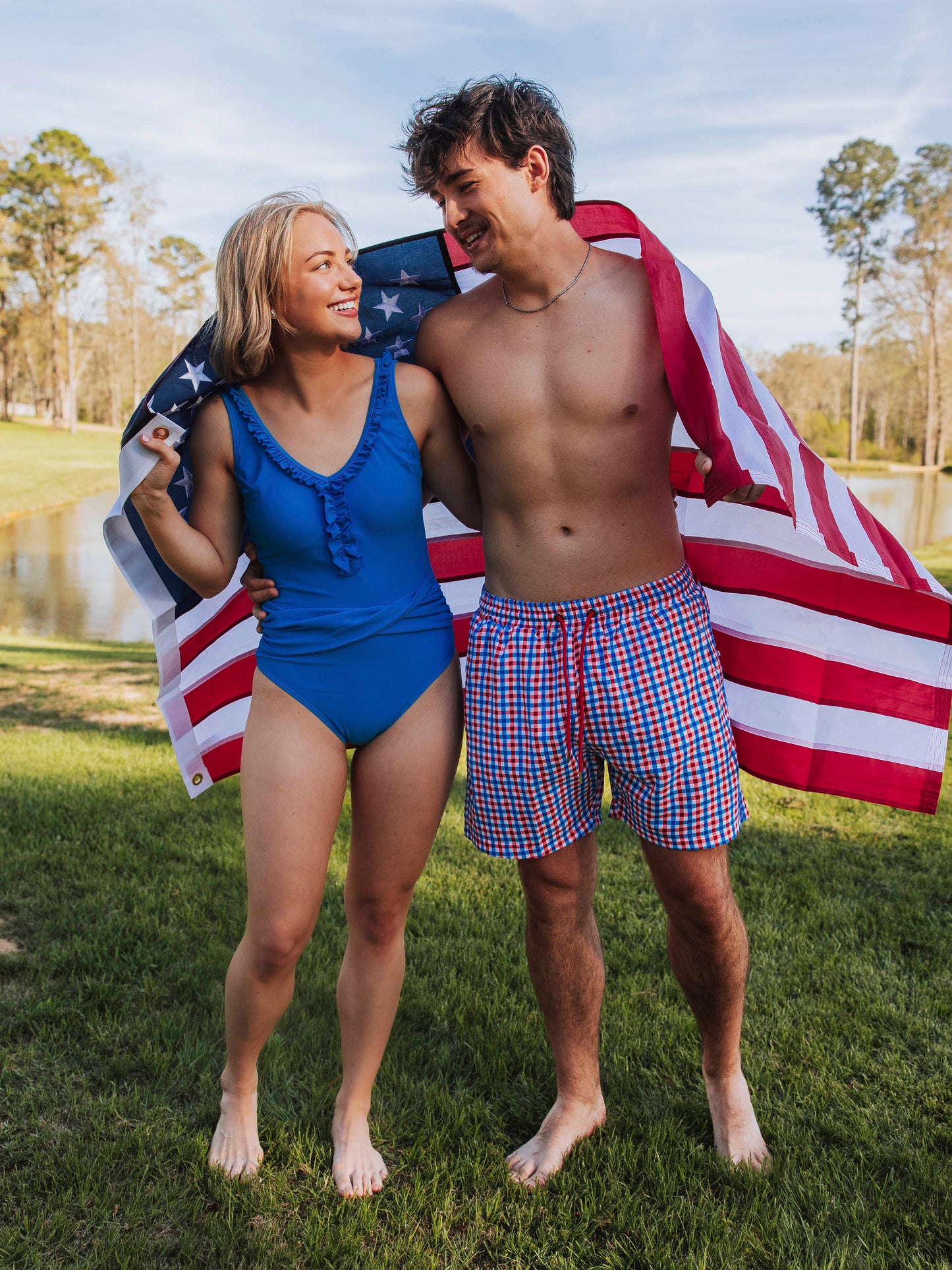 Men's Swim Trunks - USA Gingham