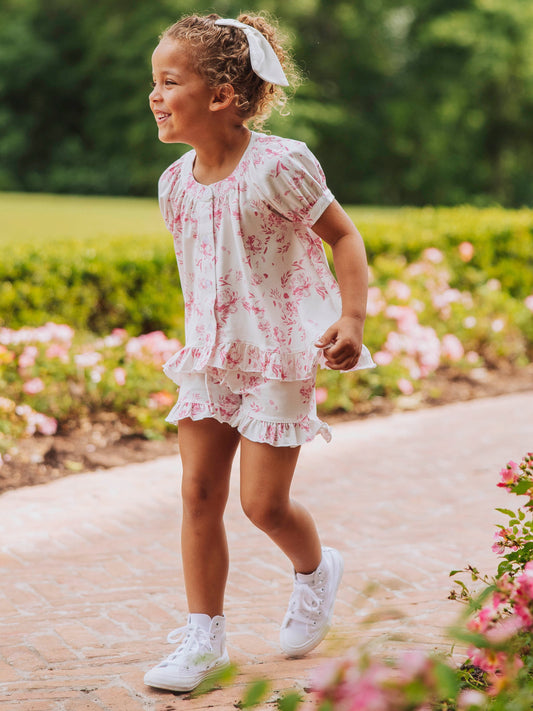 Flowy Ruffled Button Set - Falling Pink Petals