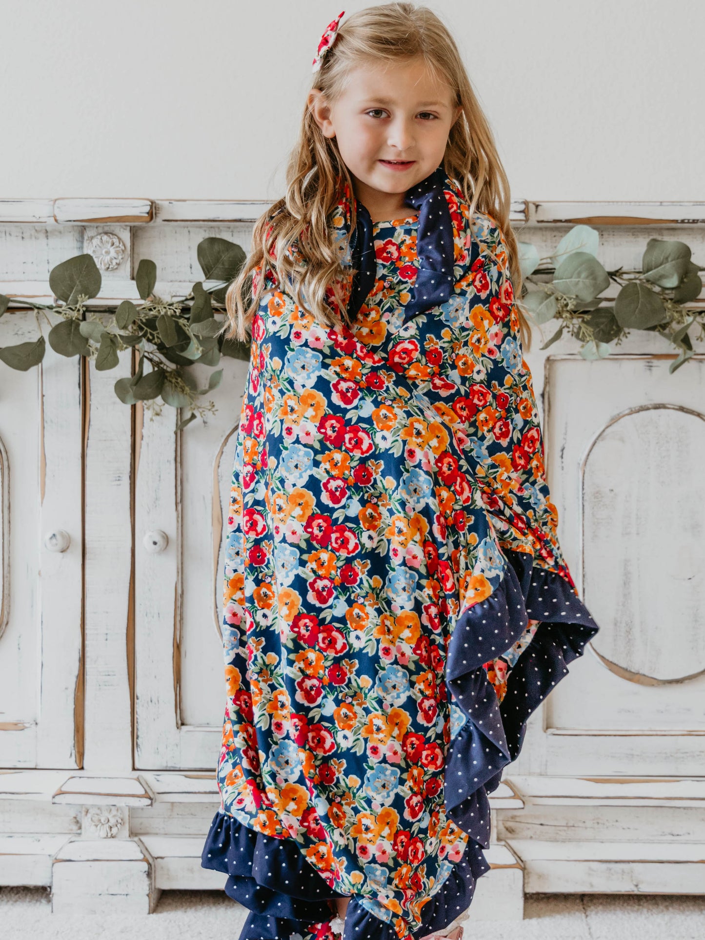 Dreamer Ruffled Blanket - Navy Fall Blooms