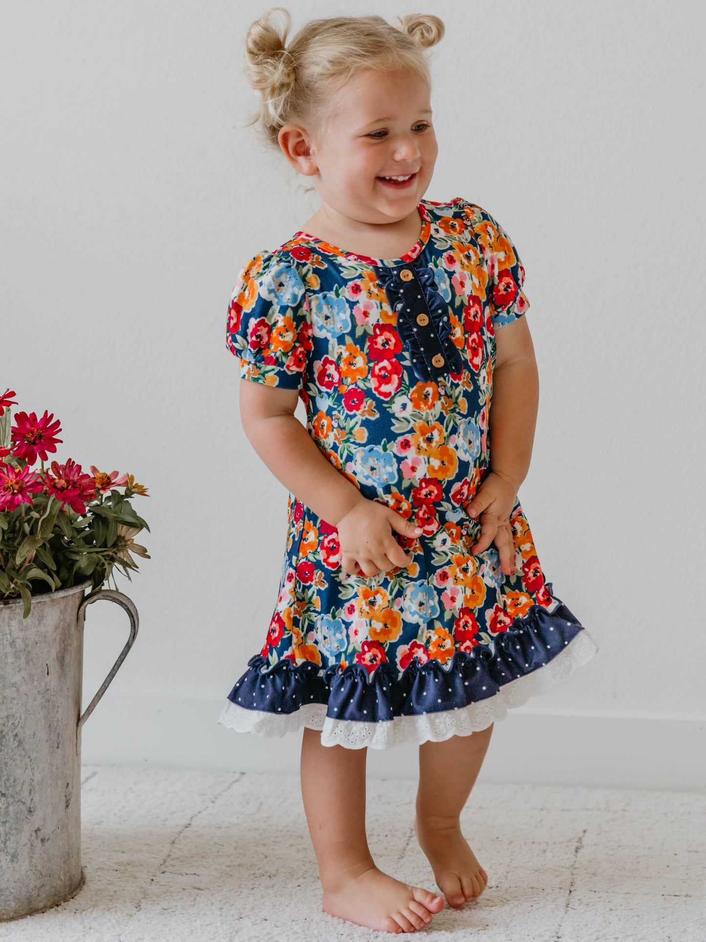 Everyday Play Dress - Navy Fall Blooms